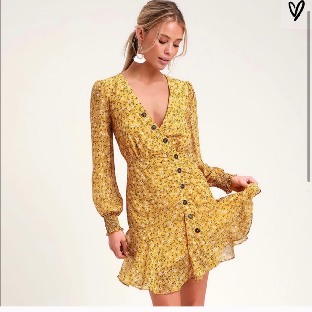 NEW Lulu’s Yellow Floral Dress